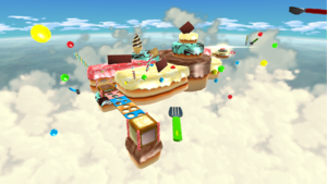 A screenshot of Sweet Sweet Galaxy during the "Rocky Road" mission from Super Mario Galaxy.