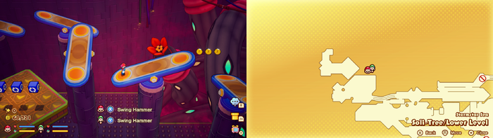Mario near 3 Coins in Soli-Tree of Mario & Luigi: Brothership.