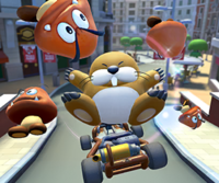 Thumbnail of the Lakitu Cup challenge from the 2023 Summer Tour; a Goomba Takedown challenge set on Madrid Drive