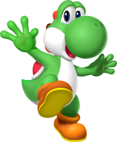 Artwork of Yoshi for Mario Party DS (reused for Mario Kart Wii, Mario & Sonic at the Olympic Winter Games and Super Mario Run)