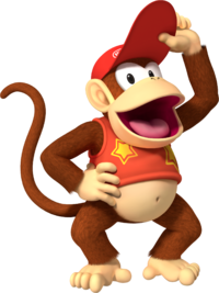 Artwork of Diddy Kong from Mario Party DS (also used in Mario Kart Wii, Mario Kart Tour, and Mario & Sonic at the Olympic Games Tokyo 2020)