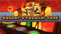The title card for the Bowser's Peculiar Peak board in Mario Party: Island Tour.
