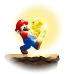 Artwork of Mario holding a Glowing Baby Yoshi from New Super Mario Bros. U