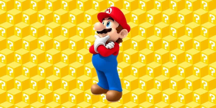 Picture of Mario shown with the first question in the Mushroom Kingdom pop quiz
