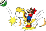 Artwork of Mario and Yellow Yoshi from Super Mario World.