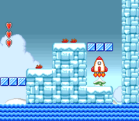 A rocket from Super Mario Bros. 2 seen in Super Mario All-Stars + Super Mario World