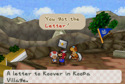 Mario receiveing a Letter from Muss T. in Toad Town of Paper Mario.