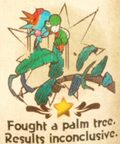 "Fought a palm tree. Results inconclusive." discovery from Bafloonder Habitat in Yoshi and the Mysterious Book