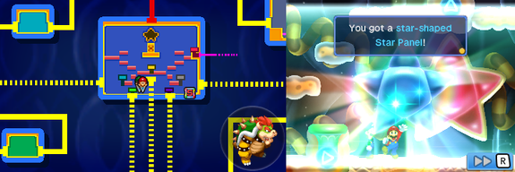 Mario and Luigi picking up the star-shaped Star Panel in Energy Hold of Mario & Luigi: Bowser's Inside Story + Bowser Jr.'s Journey.