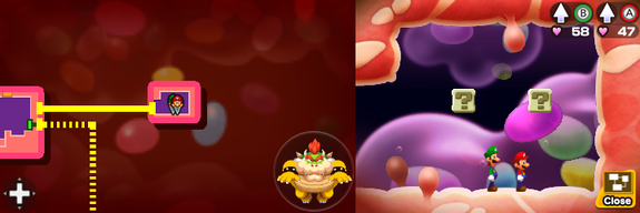 Eighteenth and nineteenth block in Flab Zone of Mario & Luigi: Bowser's Inside Story + Bowser Jr.'s Journey.