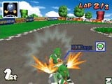 Yoshi racing against another Yoshi on Mario Circuit