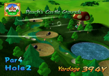 Hole 2 of Peach's Castle Grounds from Mario Golf: Toadstool Tour