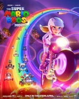 Poster featuring Princess Peach and kart-racing Kongs on Rainbow Road