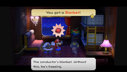 Mario getting a Blanket from Ghost T. on Excess Express of Paper Mario: The Thousand-Year Door for Nintendo Switch.