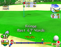 The ball on the fringe in Mario Golf: Toadstool Tour