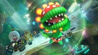 Screenshot of Petey Piranha racing on Wild Woods in Mario Kart 8 Deluxe.