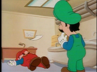 Mario faints after seeing his phone bill.