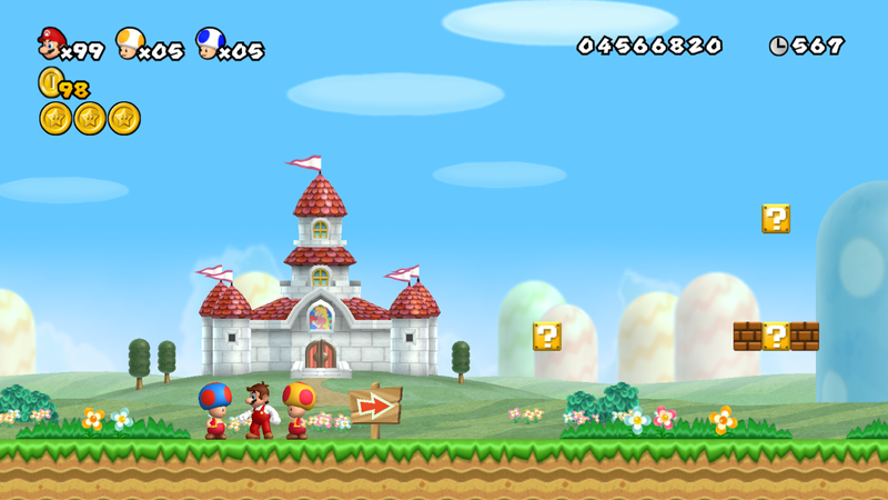File:NSMBW Fire Toads and Fire Mario Screenshot.png