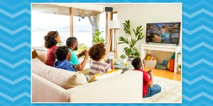 Image shown at the end of Nintendo Switch System Games Online Quiz. Pictured is a family playing Mario Kart 8 Deluxe.
