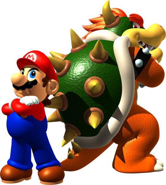 File:SM64 - Mario Bowser Back To Back Artwork.png