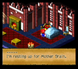 Cameo of Samus Aran in the royal castle's guest room in Super Mario RPG: Legend of the Seven Stars.