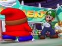 Shy Guy from Mario Power Tennis, about to receive his Moonlight Cup.