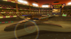 View of Waluigi Stadium in Mario Kart Wii