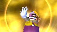 Wario executes his Phony Ball Star Pitch in Mario Super Sluggers.