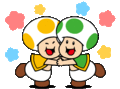 Yellow Toad and Green Toad - Super Mario Sticker.gif