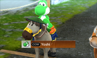 Yoshi riding on a horse in Pro difficulty from Mario Sports Superstars