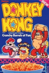 The front of a box of Donkey Kong cereal.