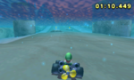 Luigi racing inside the Duckling Lake section