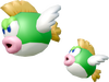 Model of a Big Deep Cheep from New Super Mario Bros. Wii. A normal-sized Deep Cheep is positioned next to it for clear comparison because the enemies share the same model and textures. Scaling derived from this screenshot uploaded by Scrooge200 (talk). Positioning of the individual models derived from this screenshot uploaded by Yoshi986 (talk).