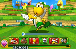 Screenshot of the boss battle of Intro, from the demo version of Puzzle & Dragons: Super Mario Bros. Edition.