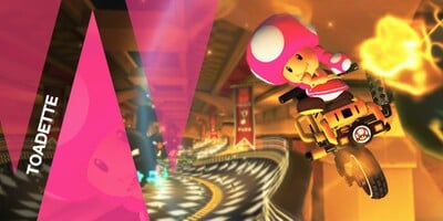 Picture of Toadette, as she is seen in Mario Kart 8 Deluxe, from a gallery that highlights female characters in Nintendo video games