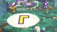 The decorations for Camp Central after using a Waluigi amiibo in Super Mario Bros. Wonder – Nintendo Switch 2 Edition + Meetup in Bellabel Park