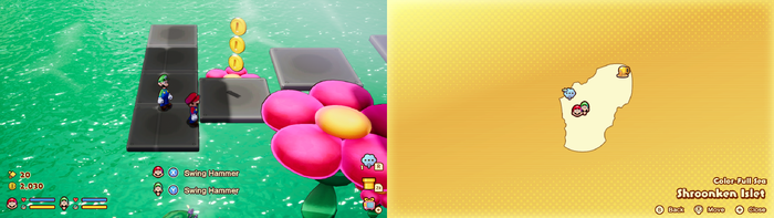 Mario and Luigi near 3 Coins on Shroonken Islet from Mario & Luigi: Brothership