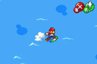 Mario surfing on Luigi in Oho Ocean of Mario & Luigi: Superstar Saga.