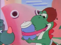 Yoshi about to eat the paint before Duke hurts him.
