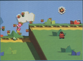 Pink Yoshi in a grass level, with a Special Flower.