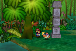 Mario finding a Coin from a tree in Jade Jungle of Paper Mario.