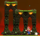 Walking platforms from the Bowser Jr. fight in Deep Magma Bog Palace, silhouetted and fully visible