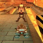 A Mii in the Dry Bowser Mii Racing Suit performing a Jump Boost.