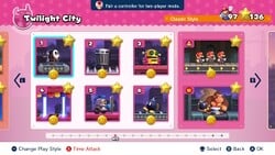 Screenshot of Twilight City's level select screen from the Nintendo Switch version of Mario vs. Donkey Kong