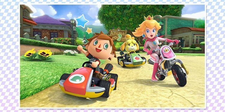 Mario Kart 8 Deluxe artwork shown with the second question in Spring Break Quiz: Which Nintendo Switch Game Location is best?
