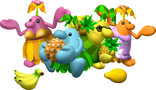Artwork of a group of Piantas in Super Mario Sunshine, all with some fruit.