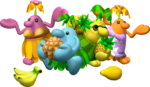 Artwork of a group of Piantas in Super Mario Sunshine, all with some fruit.