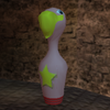 A flamingo-shaped bowling pin in Wario World