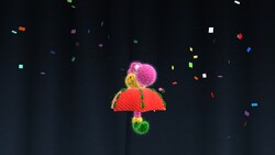 Flower Yoshi's transformation into Umbrella Yoshi in Bounceabout Woods, from Yoshi's Woolly World.