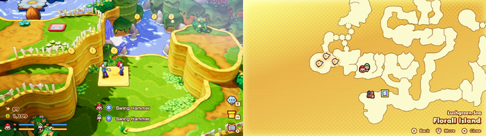 Mario and Luigi near 6 Coins on Florall Island of Mario & Luigi: Brothership.
